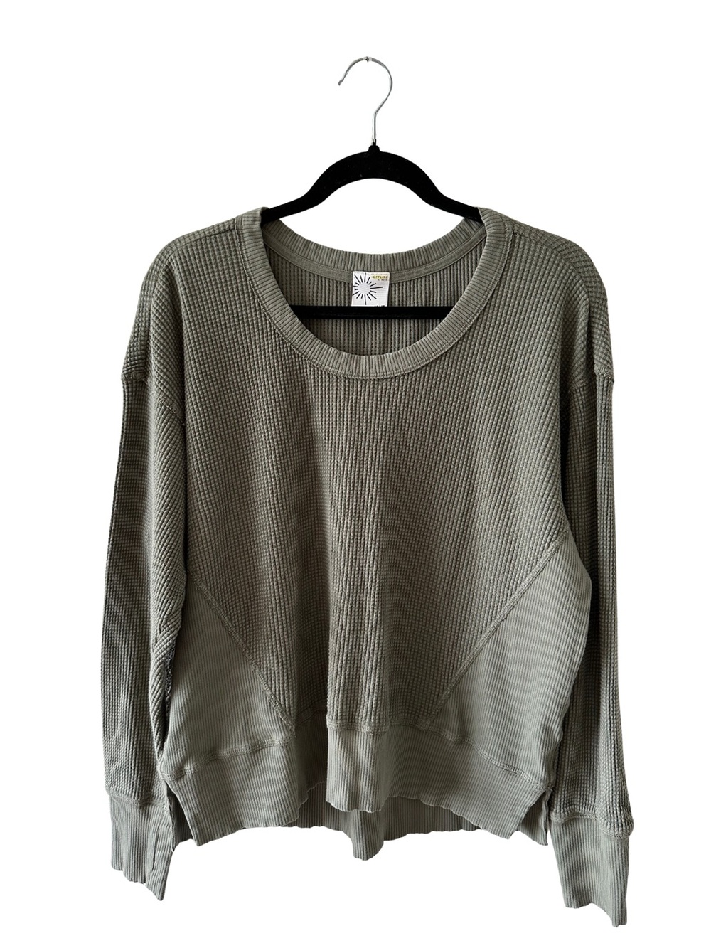 aerie Olive Crewneck Waffle Knit Sweater